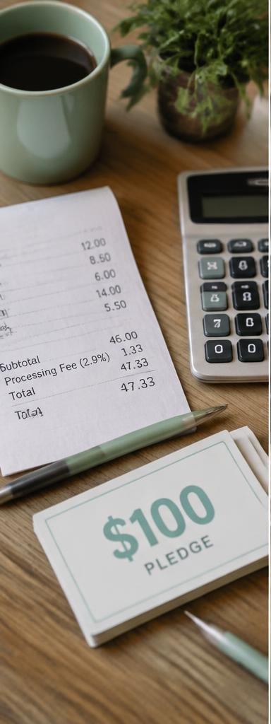 A pledge receipt and calculator showing campaign costs
