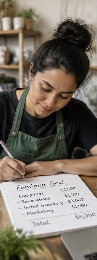 A founder writing a practical funding goal